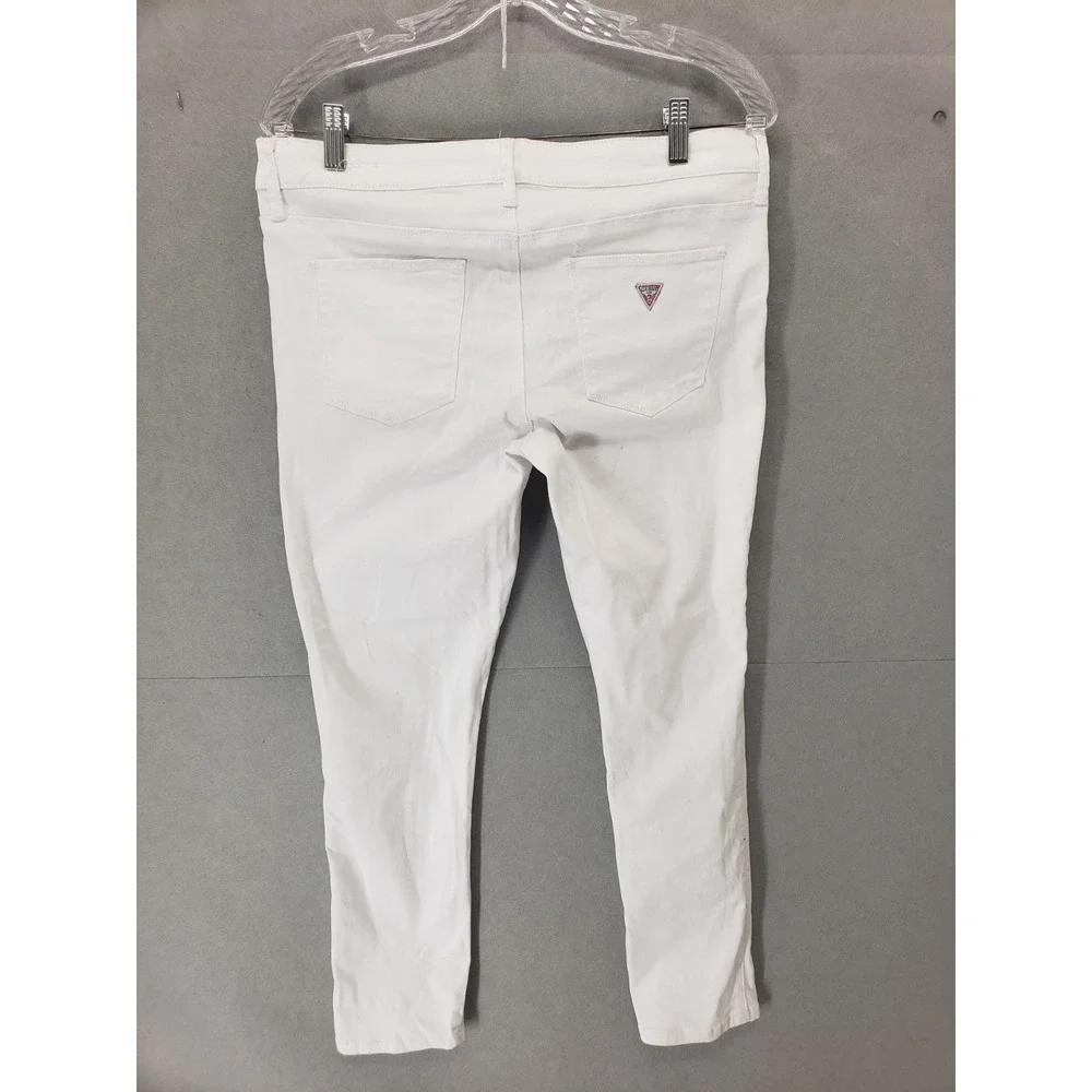 GUESS Women Jeans 29 White Cotton‎ Mid Rise Straight Skinny Fit Denim Trousers
